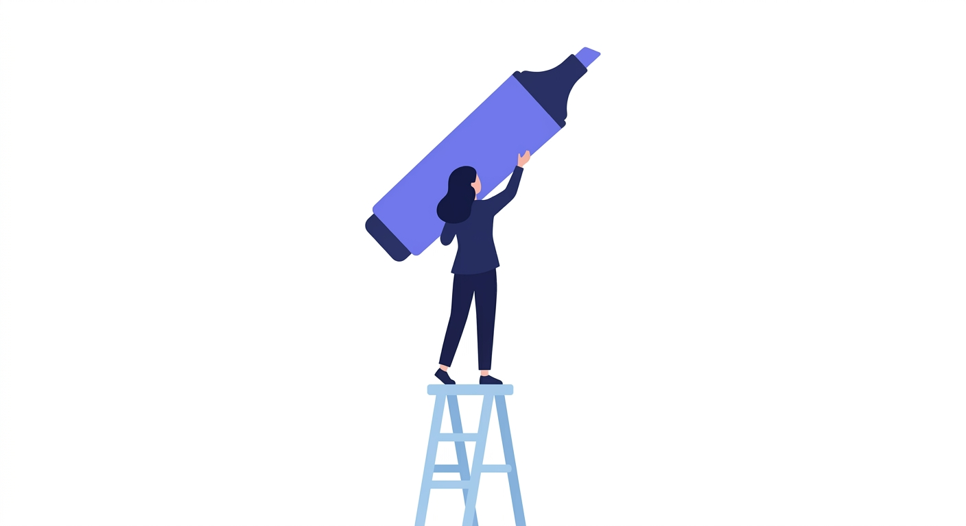 Illustration of a person on a stool holding a giant highlighter marker